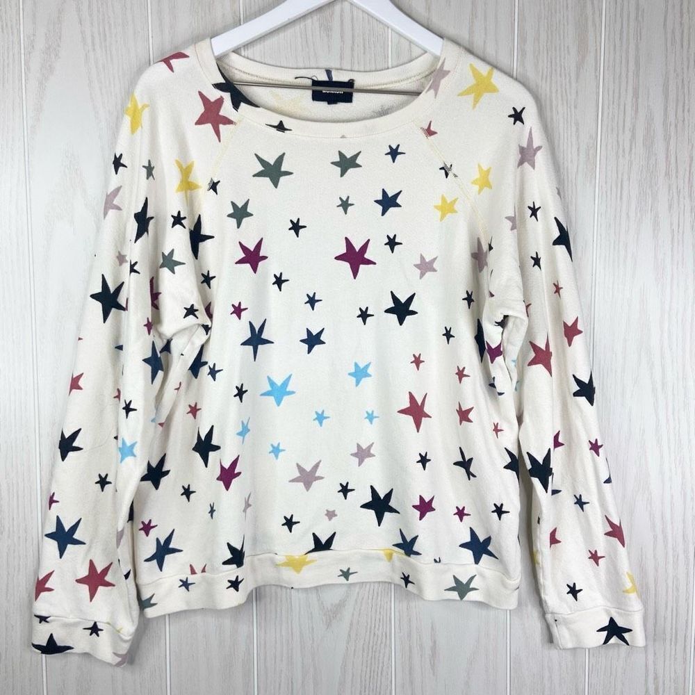 Monrow Women's Multicolor Falling Stars Oversized Pullover Raglan Sweatshirt M